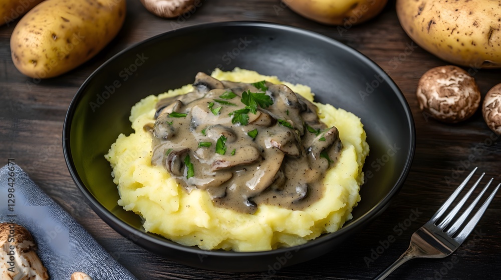 Creamy Mushroom Sauce over Mashed Potatoes Creamy Mushroom Sauce over Mashed Potatoes