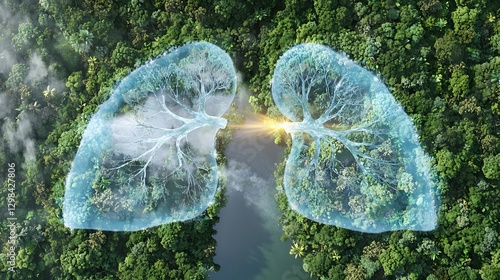 Glowing Lungs of the Rainforest An Vision of a Dense Untouched Jungle Forming the Shape of Human Lungs