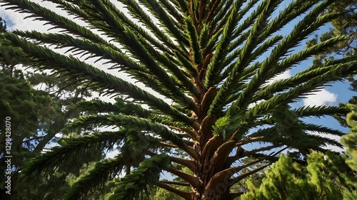 Majestic Monkey Puzzle Tree Rising Above a Lush Green Landscape