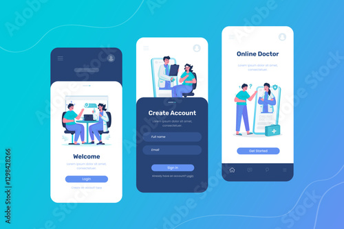 UI onboarding screen of online doctor medical application