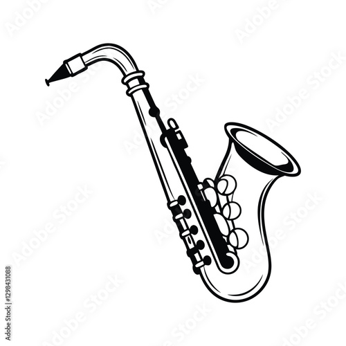 Monochrome saxophone illustration silhouette isolated on white background