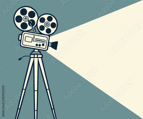 Retro cinema projector on poster. Vector