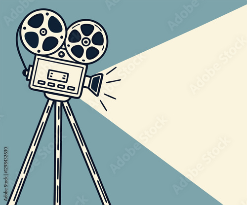 Retro cinema projector on poster. Vector