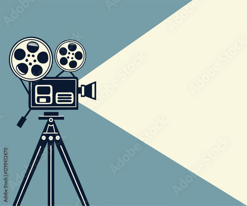 Retro cinema projector on poster. Vector