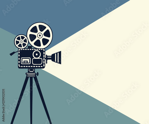 Retro cinema projector on poster. Vector