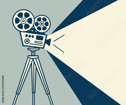 Retro cinema projector on poster. Vector