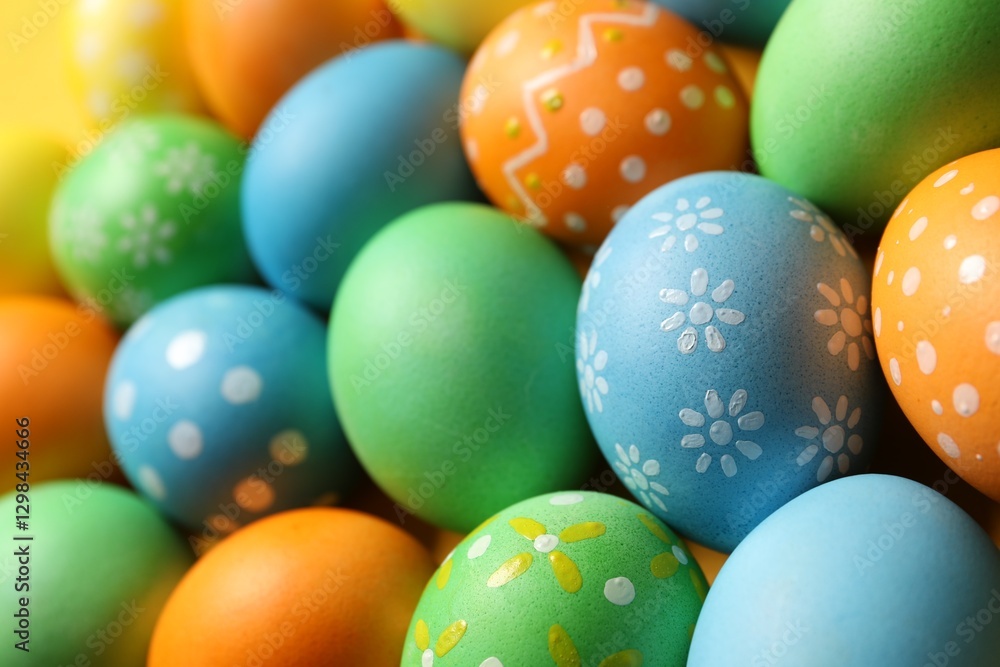 Beautiful decorated Easter eggs as background, closeup Beautiful decorated Easter eggs as background, closeup