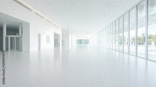 Wallpaper Mural Bright White Modern Architectural Hallway with Glass Wall and Geometric Design Torontodigital.ca