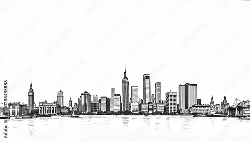 Naklejka premium black and white city silhouette