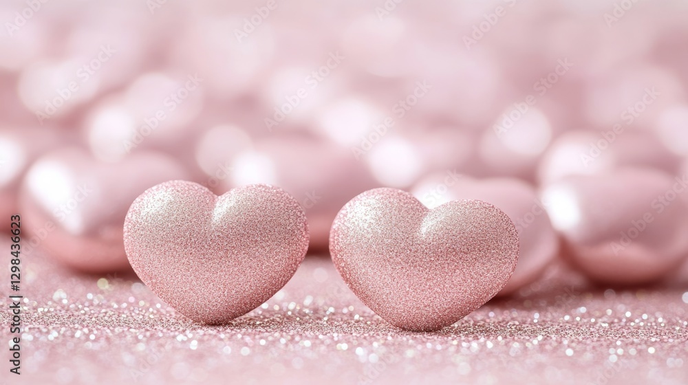 Obraz premium Glitter Pink Hearts Background, Valentine s Day Romantic Design with Space for text or Design