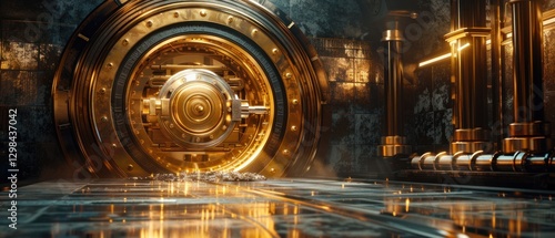 A Golden Vault Door with a Pile of Gold in Front