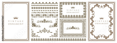 Floral border and frames. Vintage ornament set. Vector illustration..eps