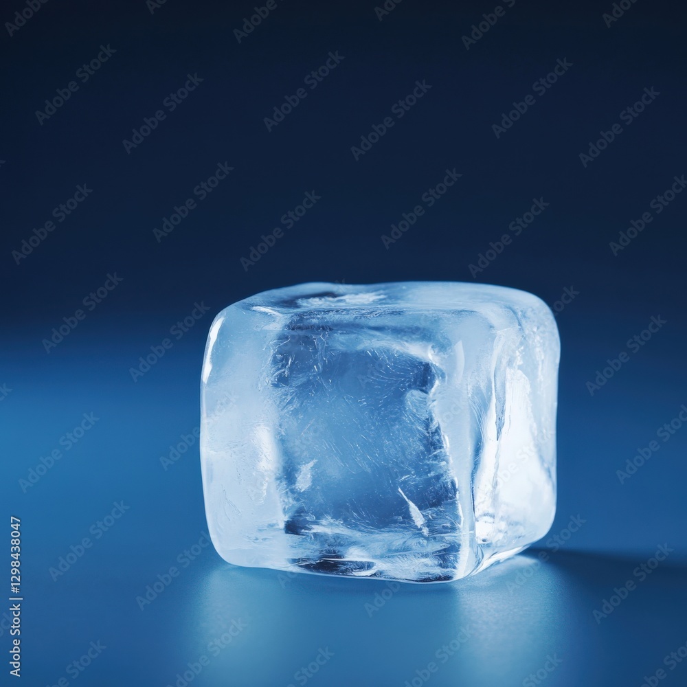 Obraz premium Single Ice Cube on Blue Background