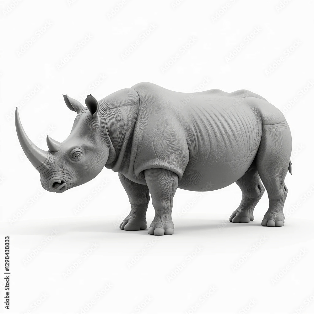 Obraz premium 3D Render Gray Rhinoceros Side Profile White Background