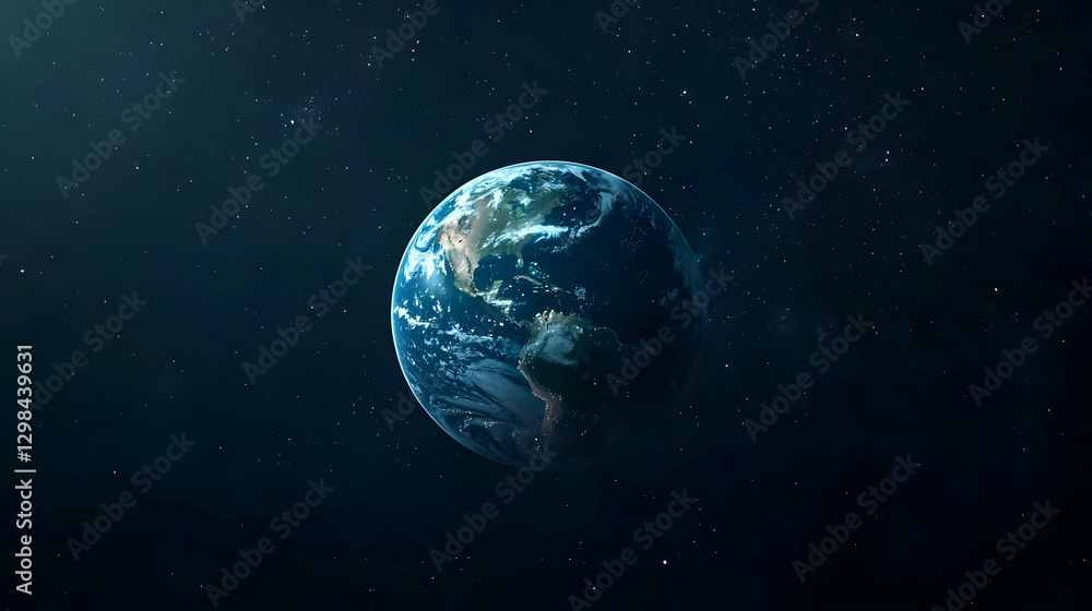 Pixelated Earth Globe Displayed In Deep Space Surrounded By Glowing Stars and Blue Hues Pixelated Earth Globe Displayed In Deep Space Surrounded By Glowing Stars and Blue Hues