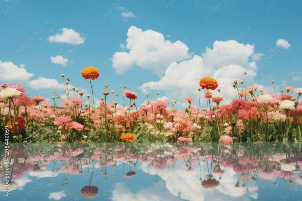 Fototapeta premium Flower field sky landscape outdoors.