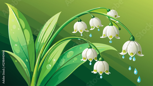 Delicate Lily of the Valley Flower with Dew Drops Clinging to Its Tiny Blossoms