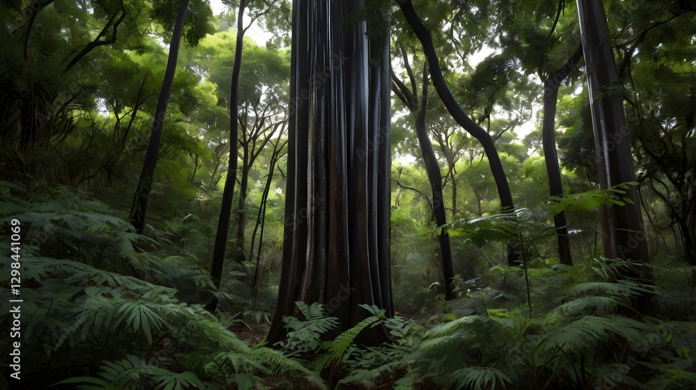 Fototapeta premium Striking African Blackwood Tree Standing Tall in a Peaceful Woodland Setting