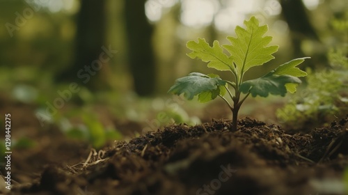 Wallpaper Mural Vibrant oak sapling in rich soil, symbolizing growth and renewal in nature. Torontodigital.ca