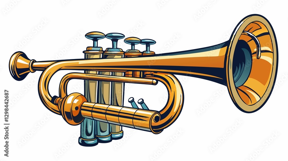 A detailed close-up of a jazz trumpet reveals the intricate details of its valves, bell, and mouthpiece, creating a high-quality image suitable for music publications, jazz festival marketing A detailed close-up of a jazz trumpet reveals the intricate details of its valves, bell, and mouthpiece, creating a high-quality image suitable for music publications, jazz festival marketing