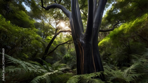 Bold African Blackwood Tree Amidst a Quiet, Lush Forest Setting