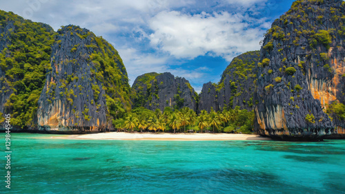 Wallpaper Mural Scenic Tropical Beach with Turquoise Waters and Lush Cliffs Torontodigital.ca