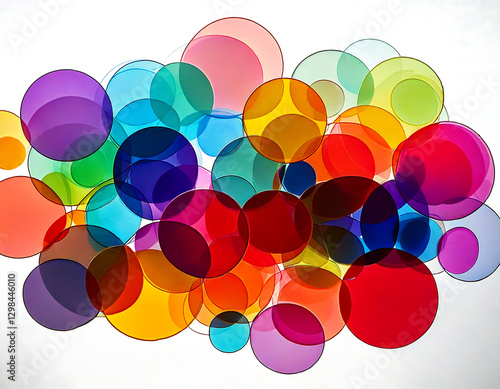 Vibrant, translucent circles overlap, creating a dynamic, colorful abstract.  Perfect for designs emphasizing energy, unity, or diversity.