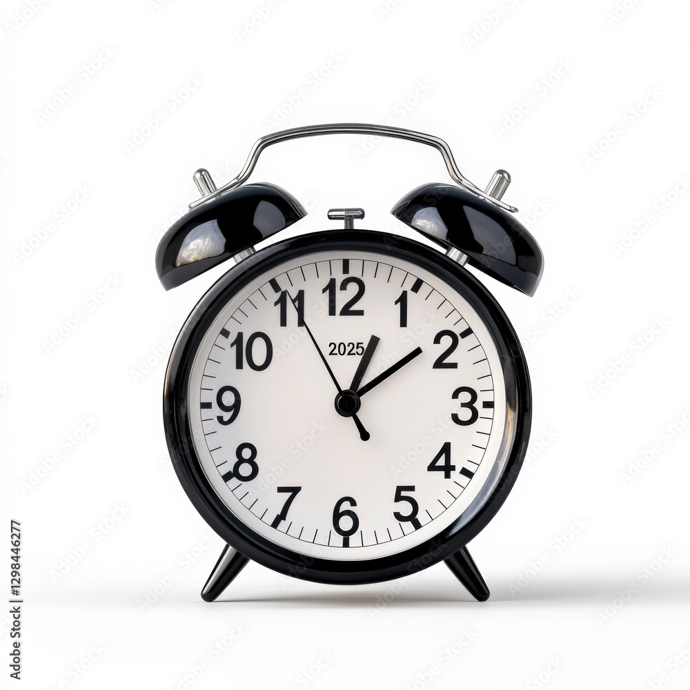 alarm clock set to 2025 on white background alarm clock set to 2025 on white background