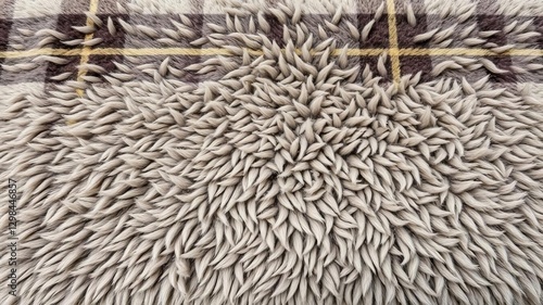Sherpa seamless pattern with fur texture bump mapping, sheepskin 3D shader, cozy warm plaid fleece, velvet, flannel blanket, faux animal wool swatch, flannel blanket, 3D shader