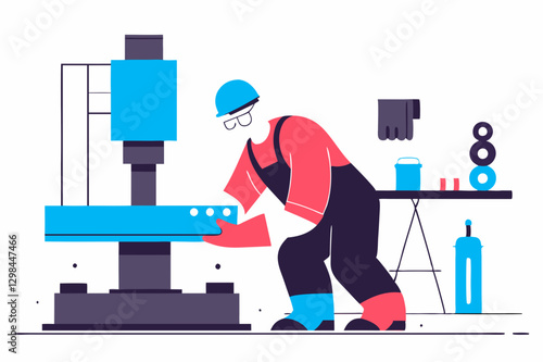 Industrial Worker Operating Machinery in Safety Gear - Modern Vector Illustration for Manufacturing and Industry Themes Vector Illustration