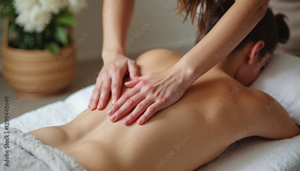 Gentle massage relieves tension on a person's back, wellness and relaxation Gentle massage relieves tension on a person's back, wellness and relaxation