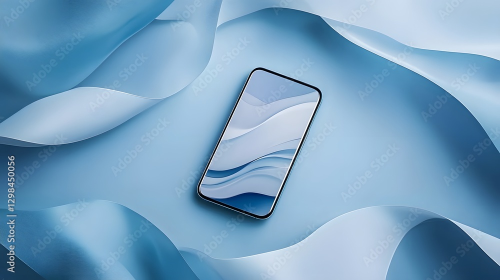 Smartphone device with smooth curves on blue abstract background Smartphone device with smooth curves on blue abstract background