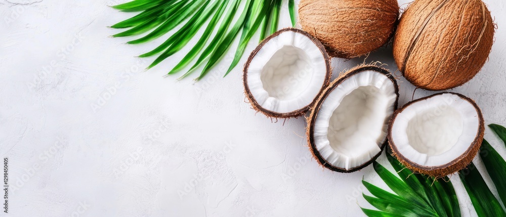 Coconuts and Palm Leaves on a White Background Coconuts and Palm Leaves on a White Background