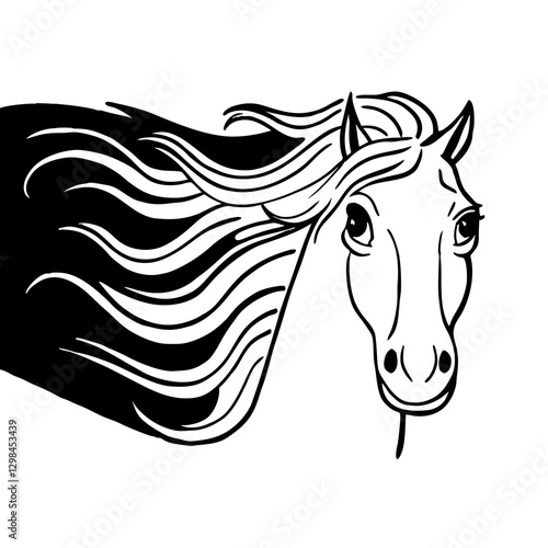 Stylized horse head with flowing mane.
