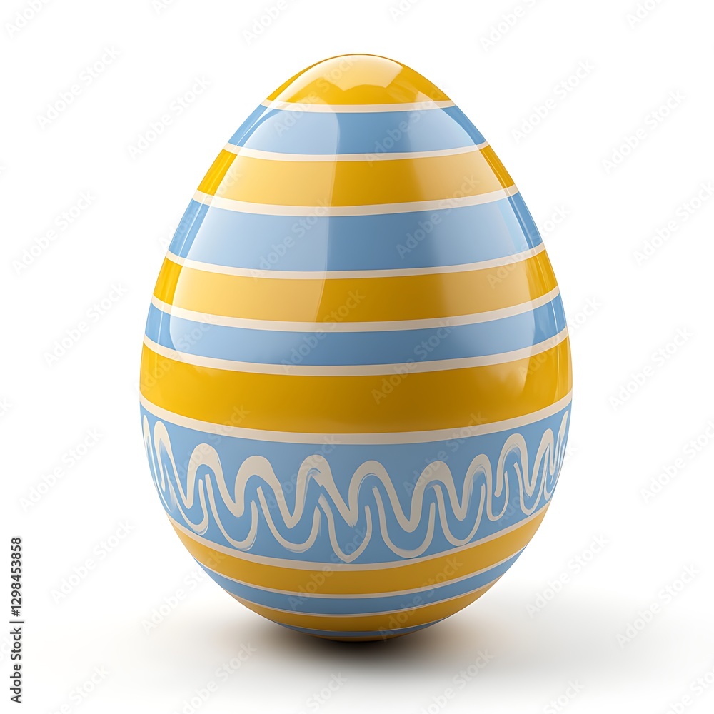3D render of an Easter egg with blue and yellow stripes, isolated on a white background. 3D render of an Easter egg with blue and yellow stripes, isolated on a white background.
