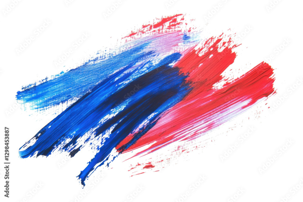 Red and blue grunge brush strokes of oil paint on a white background, PNG