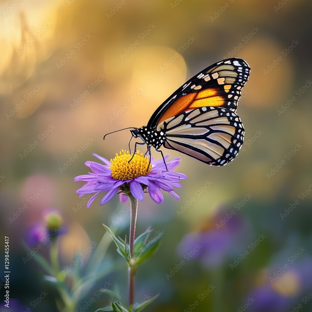 Fototapeta premium monarch butterfly on purple aster flower