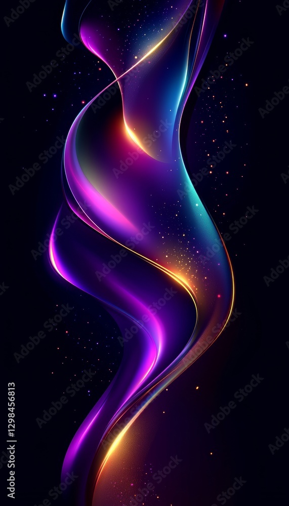 Abstract Flowing Neon Waves, Smooth Colorful Vibrant Design Elements on Dark Background Abstract Flowing Neon Waves, Smooth Colorful Vibrant Design Elements on Dark Background