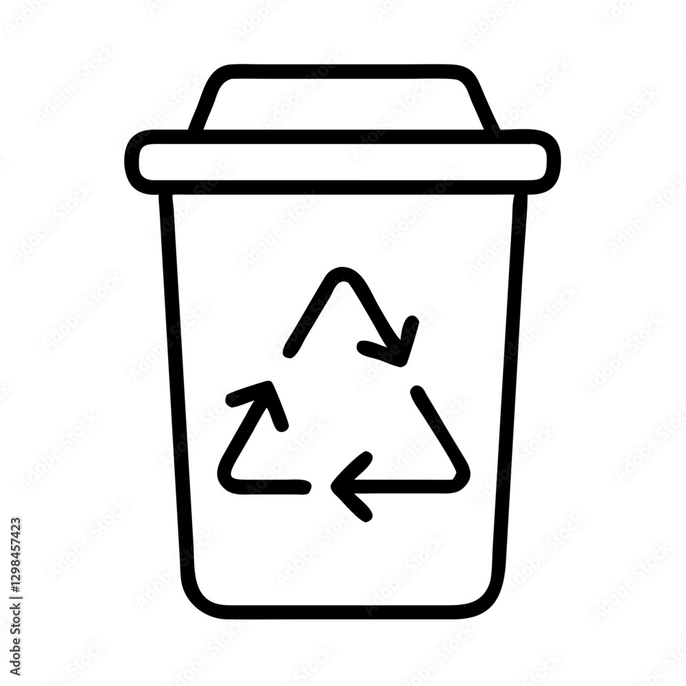 Recycling bin icon with recycle symbol in black and white Recycling bin icon with recycle symbol in black and white