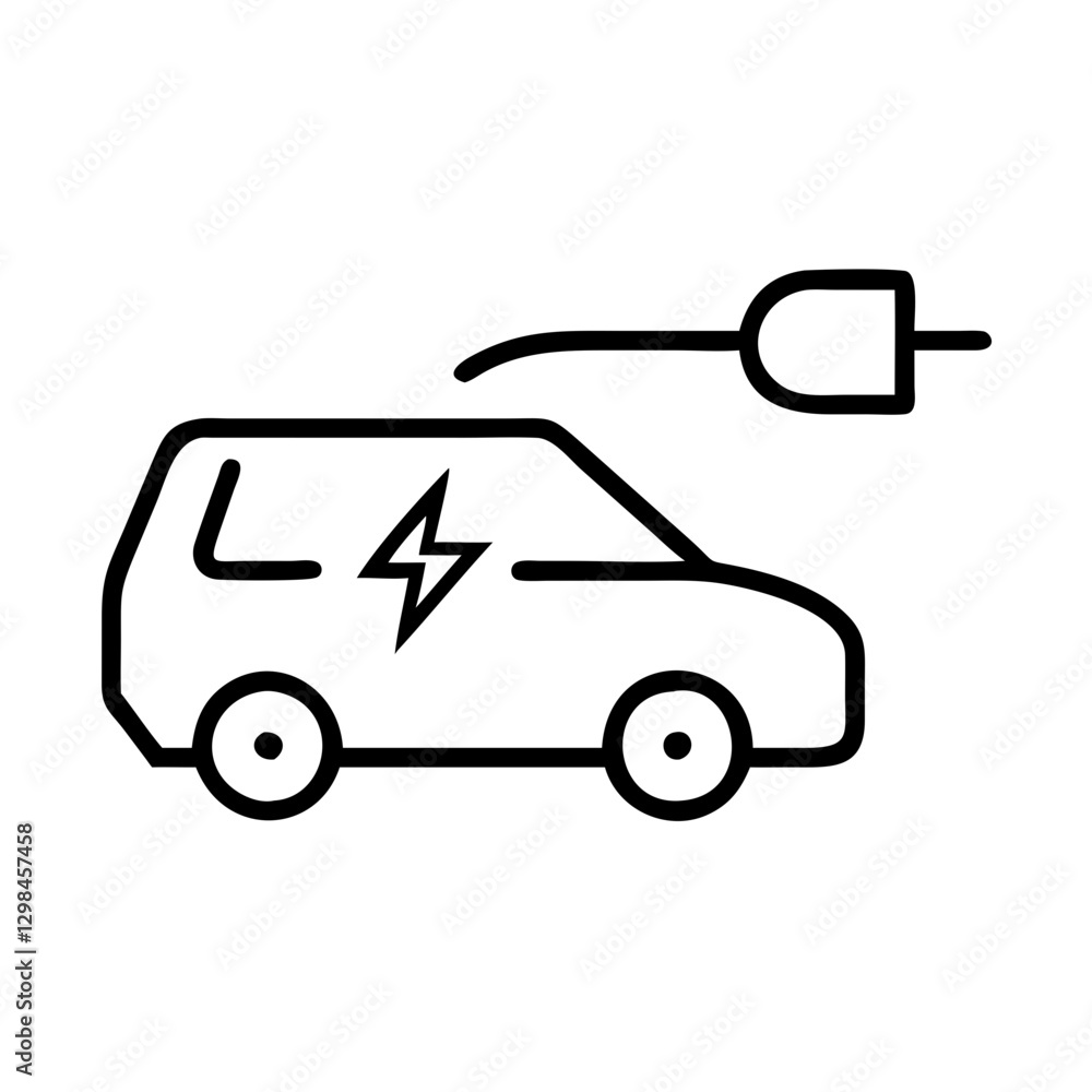 Electric car charging icon in black and white Electric car charging icon in black and white