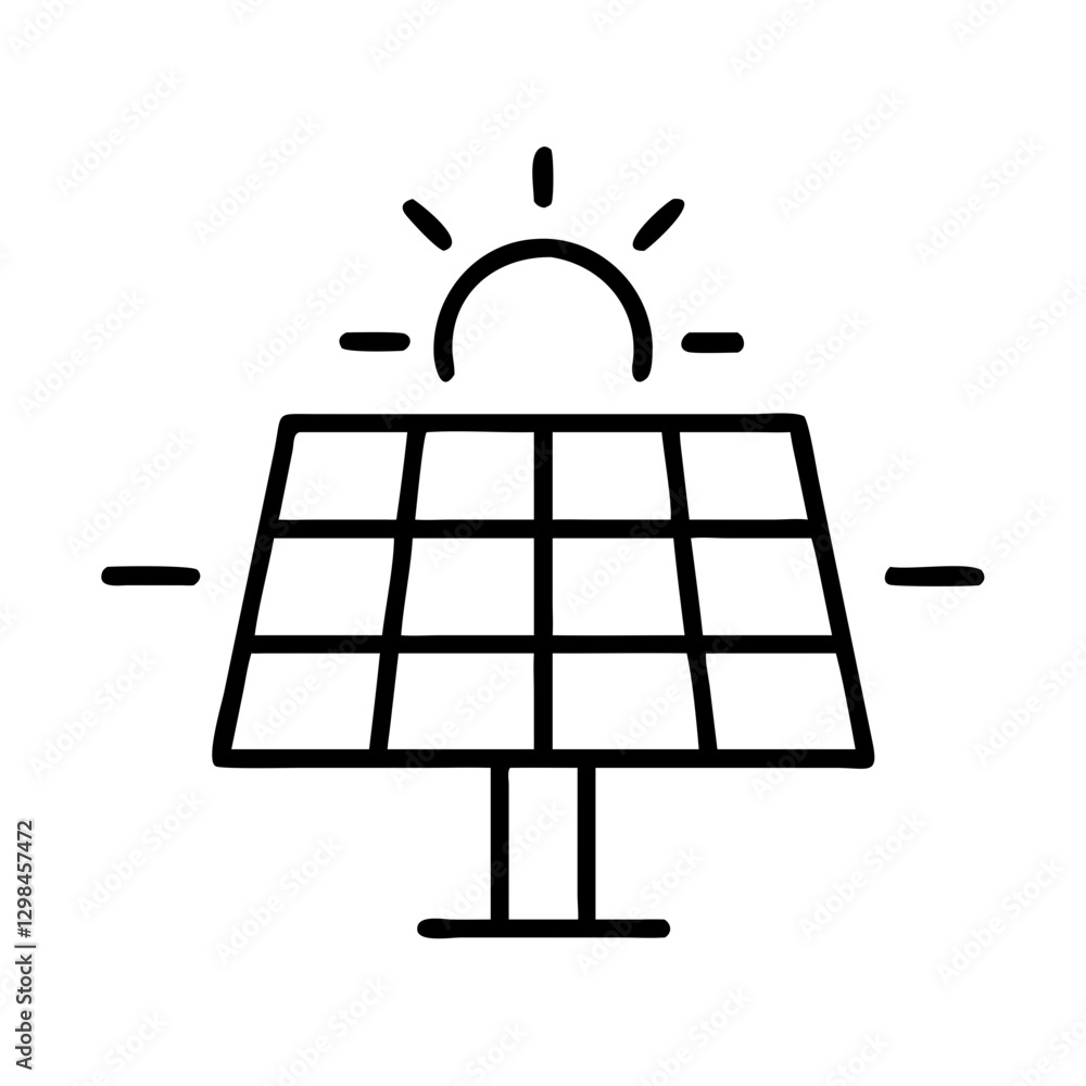 Solar panel with sun icon in black outline style Solar panel with sun icon in black outline style