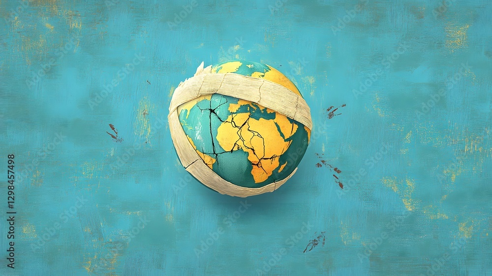 Fototapeta premium Bandaged Globe Illustration Symbolizing Healing and Recovery Concepts