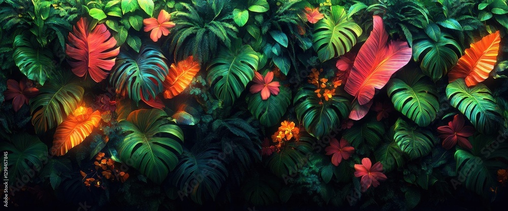 Vibrant Tropical Plants Decorated Wall Vibrant Tropical Plants Decorated Wall