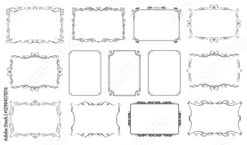 Retro ornamental frames and filigree floral ornaments. Vintage calligraphic borders. Isolated vector illustration set..eps