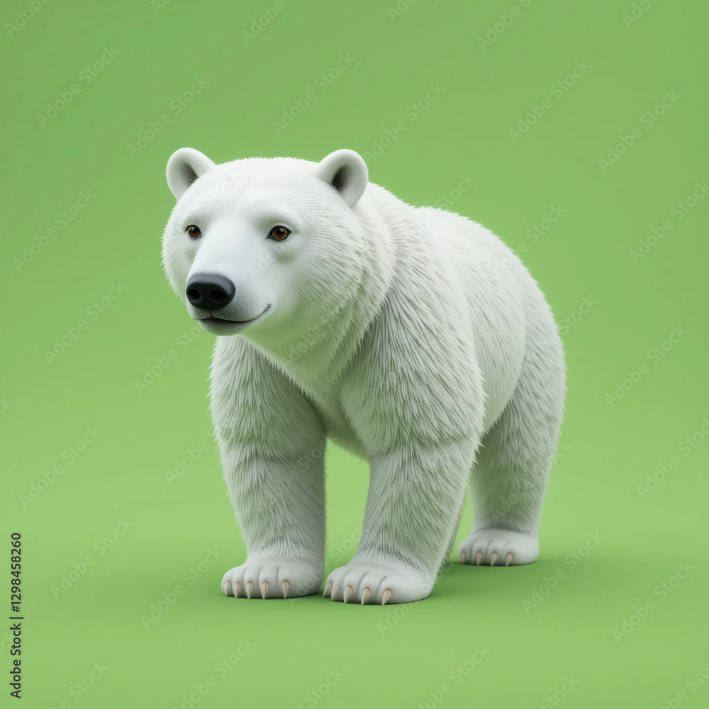 Polar Bear Cub White Fur Green Background 3D Render Polar Bear Cub White Fur Green Background 3D Render