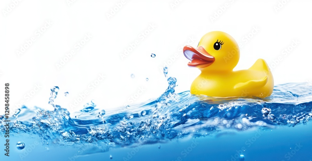 Yellow rubber duck splashing in water on white background Yellow rubber duck splashing in water on white background