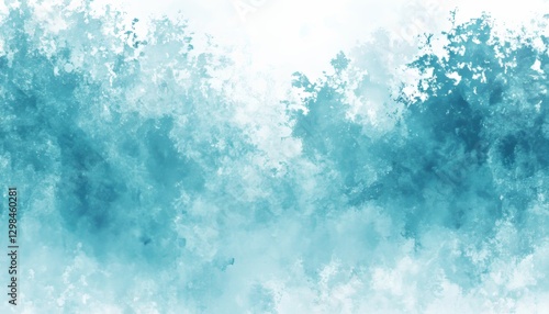 Ivory And Pale Turquoise Artistic Watercolor Background With Airy, Soft And Detailed Foliage