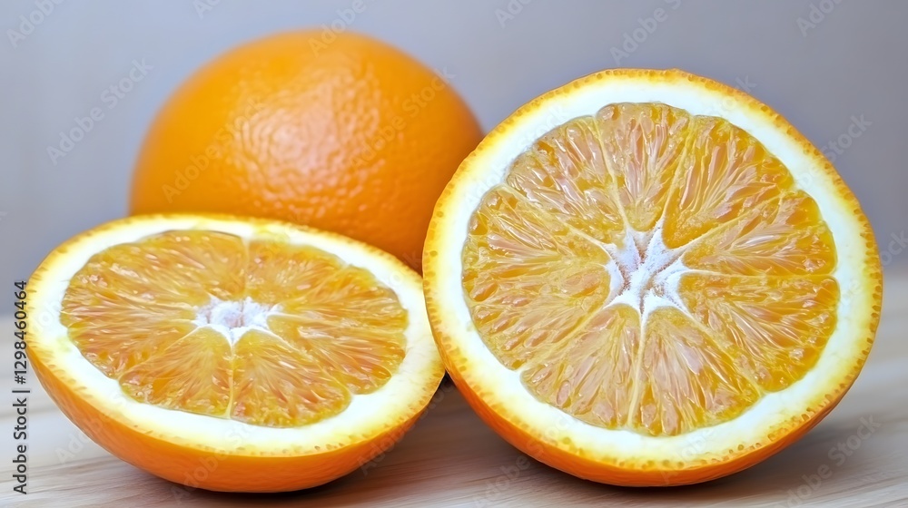 Fototapeta premium Juicy Orange Slices and Whole Fruit Closeup
