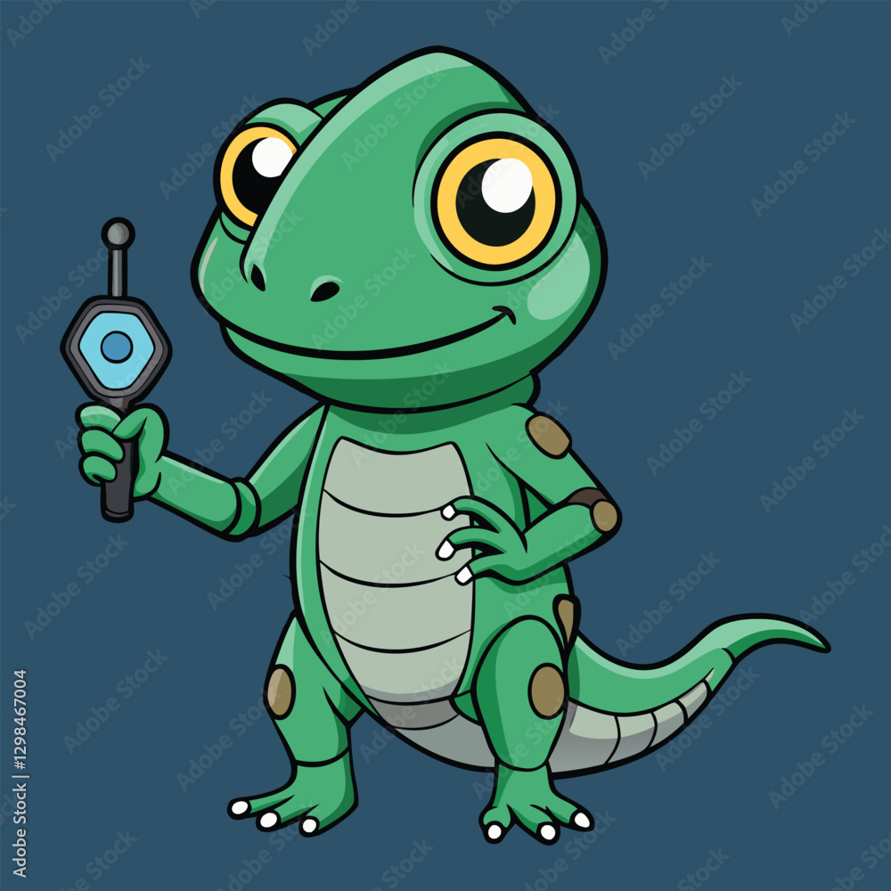 Fototapeta premium Cute Gecko with Gadget