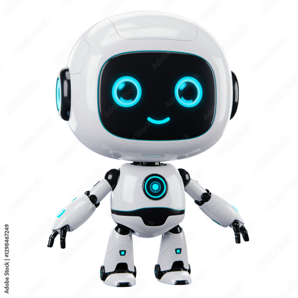 A friendly, cartoonish robot, rendered in high detail, stands with outstretched arms A friendly, cartoonish robot, rendered in high detail, stands with outstretched arms